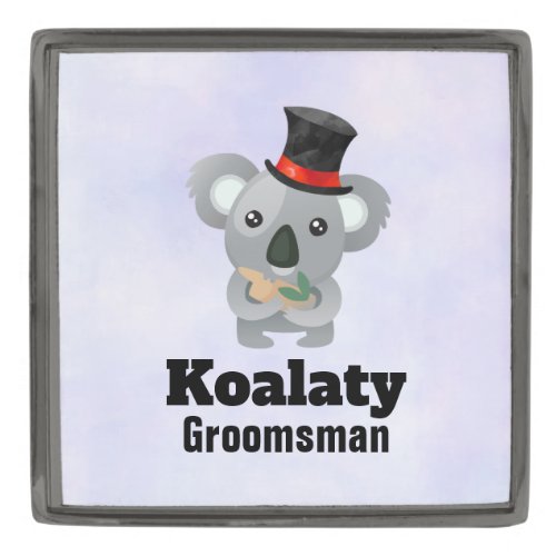 Cute Koala Pun Koalaty Groomsman Gunmetal Finish Lapel Pin