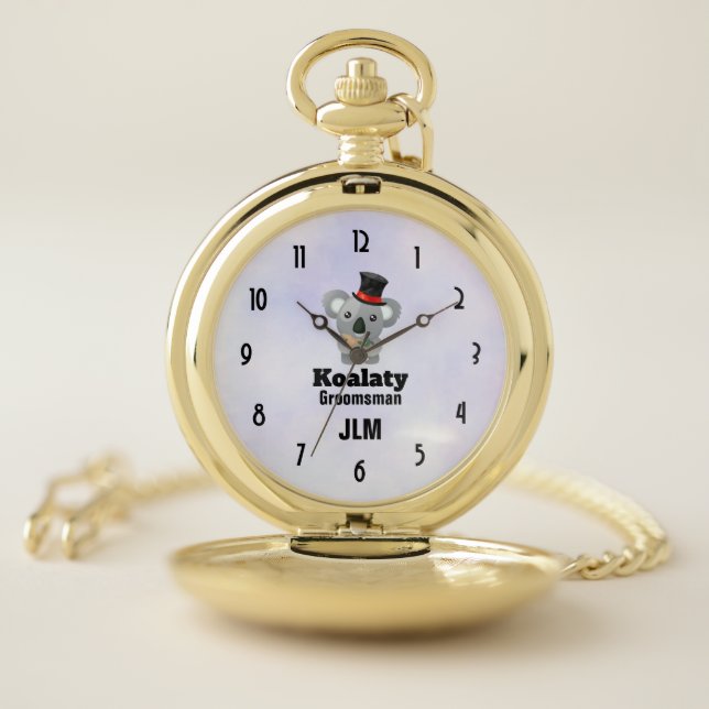 Cute Koala Pun Koalaty Groomsman Pocket Watch (Inside)