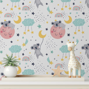 Cute Koala Rainbow Nursery Peel and Stick Wallpaper