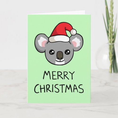 Cute Koala Santa Hat Drawing Merry Christmas Card