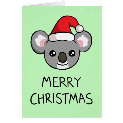 Cute Koala Santa Hat Drawing Merry Christmas Card | Zazzle