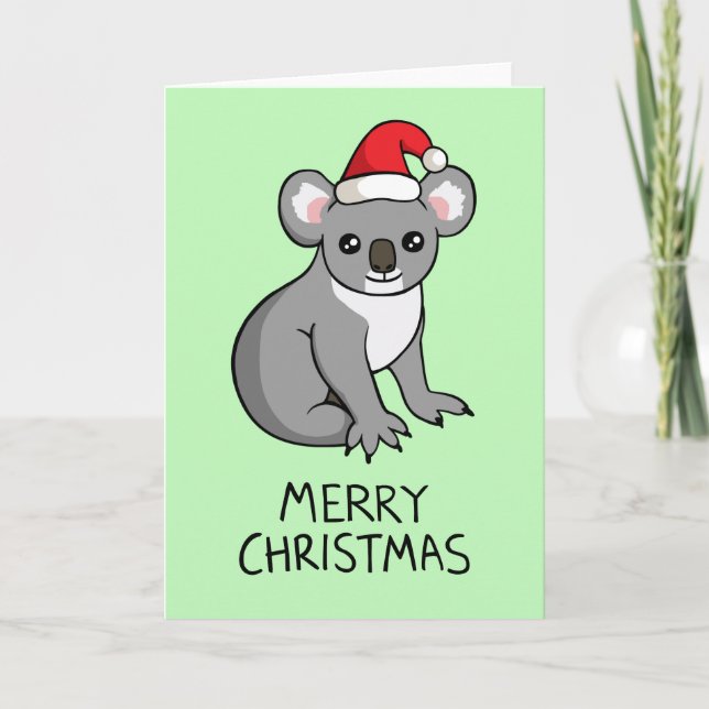 Cute Koala Santa Hat Drawing Merry Christmas Card (Front)