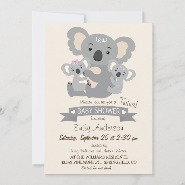 Cute Koala Twins Baby Shower Invitation (Front)
