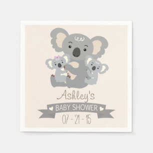 Cute Koala Twins Baby Shower Paper Napkins