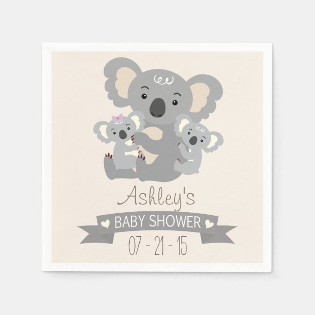 Cute Koala Twins Baby Shower Paper Napkins (Front)