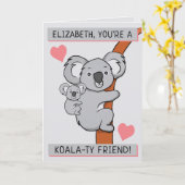 Cute Koala-ty Friend Personalized Greeting Card (Yellow Flower)