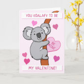 Cute Koala-ty Valentines Pink Greeting Card (Yellow Flower)