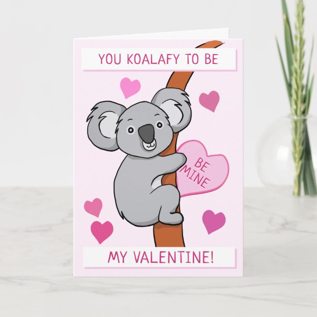 Cute Koala-ty Valentines Pink Greeting Card (Front)