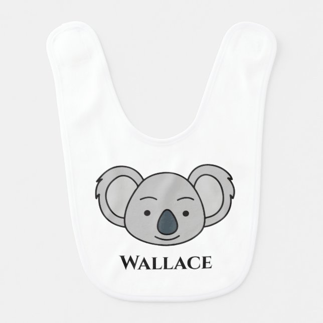 Cute Koala Unique Boy Personalized Custom Name Baby Bib (Front)