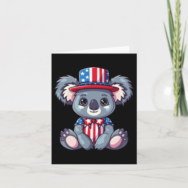 Cute Koala Usa Flag 4th Of July  Card (Front)