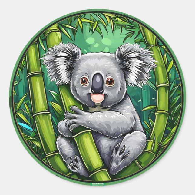 Cute Koala with Bamboo Aesthetic Nature Animal  Classic Round Sticker (Front)