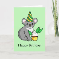 Cute Koala with Cake Drawing Happy Birthday Card