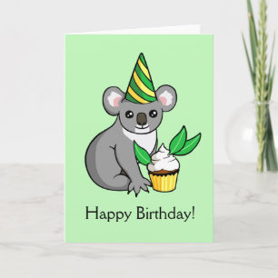 Cute Koala with Cake Drawing Happy Birthday Card