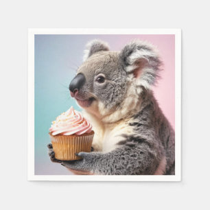 Cute Koala With Cupcake Pastel Gradient Napkins