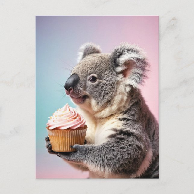 Cute Koala With Cupcake Pastel Gradient Postcard (Front)