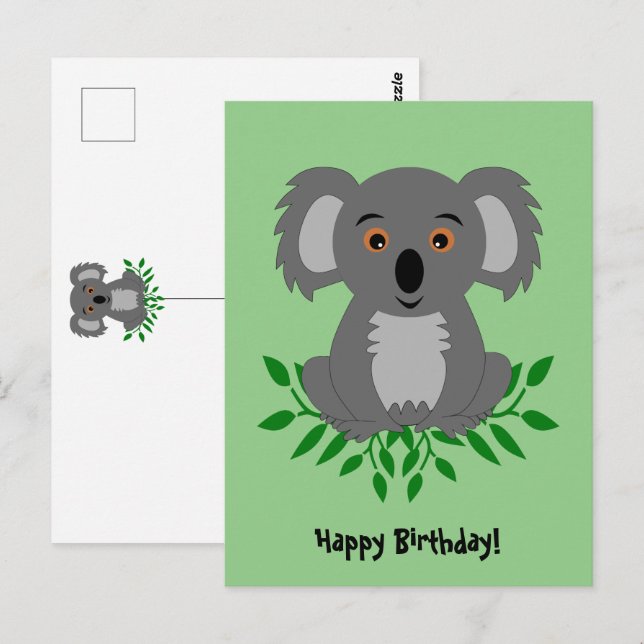 Cute koala with eucalyptus kids birthday postcard (Front/Back)