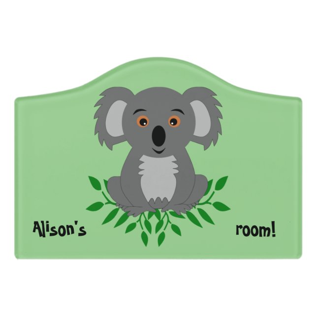 Cute koala with eucalyptus kids  door sign (Small Crest Front)