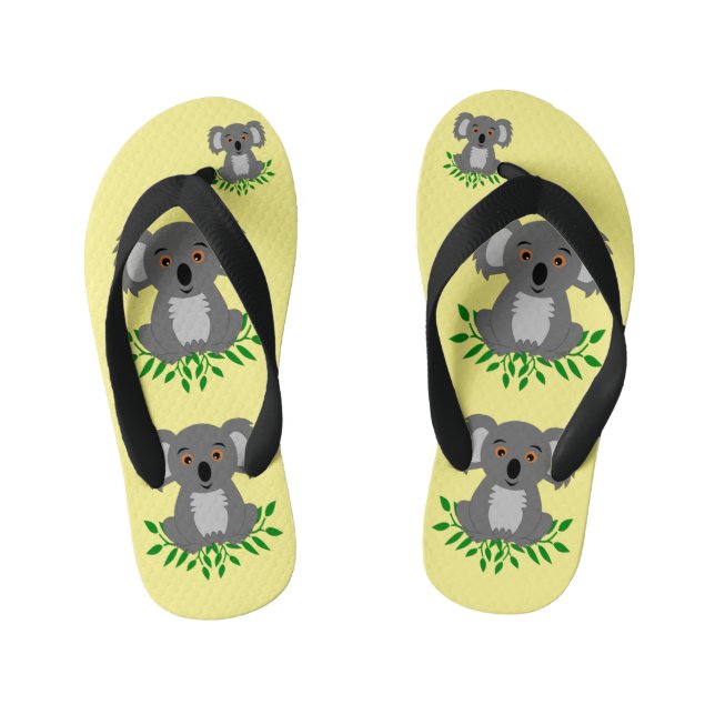 Cute koala with eucalyptus kids  kid's flip flops (Footbed)