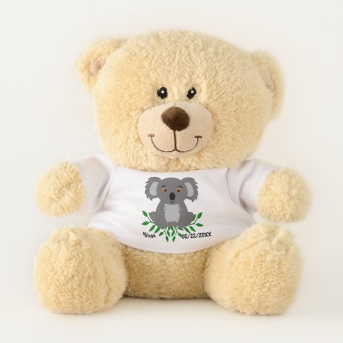 Cute koala with eucalyptus kids  teddy bear