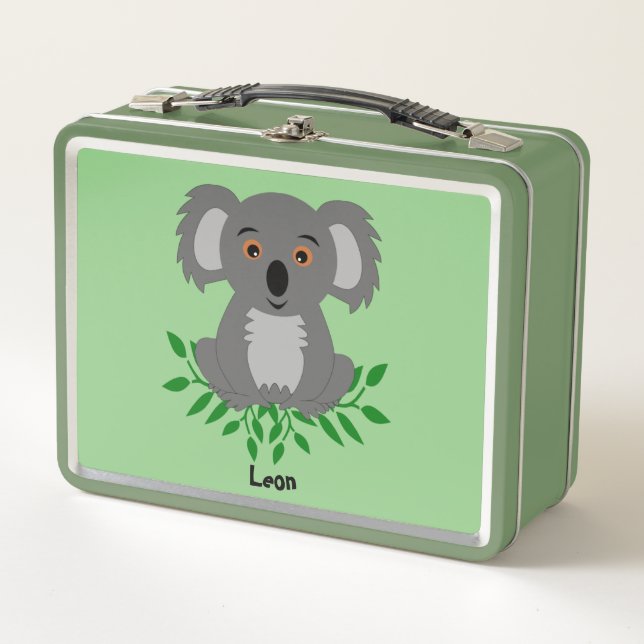Cute koala with eucalyptus  metal lunch box (Front)