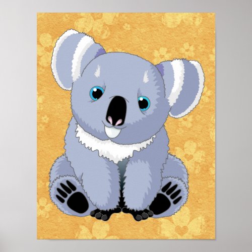 Cute Koala with Floral Background Poster