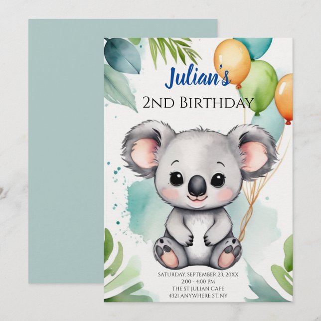 Cute Koala Wonderland Birthday Celebration Invitation (Front/Back)
