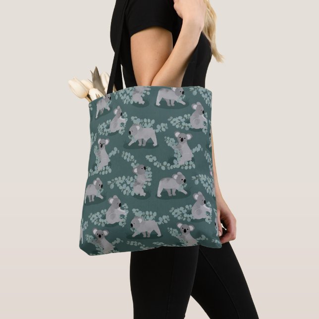 Cute Koalas Gathering Eucalyptus Tote Bag (Close Up)