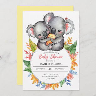 Cute Koalas Wildflower Baby Shower Invitation