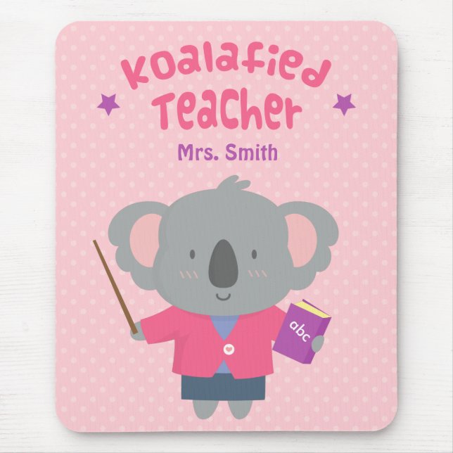 Cute Koalified Koala Bear Female Teacher Pun Humor Mouse Pad (Front)