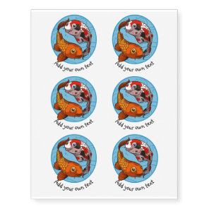 Cute Koi Carp Add Your Text Swimming Fish Cartoon Temporary Tattoos