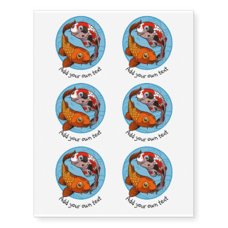 Cute Koi Carp Add Your Text Swimming Fish Cartoon Temporary Tattoos