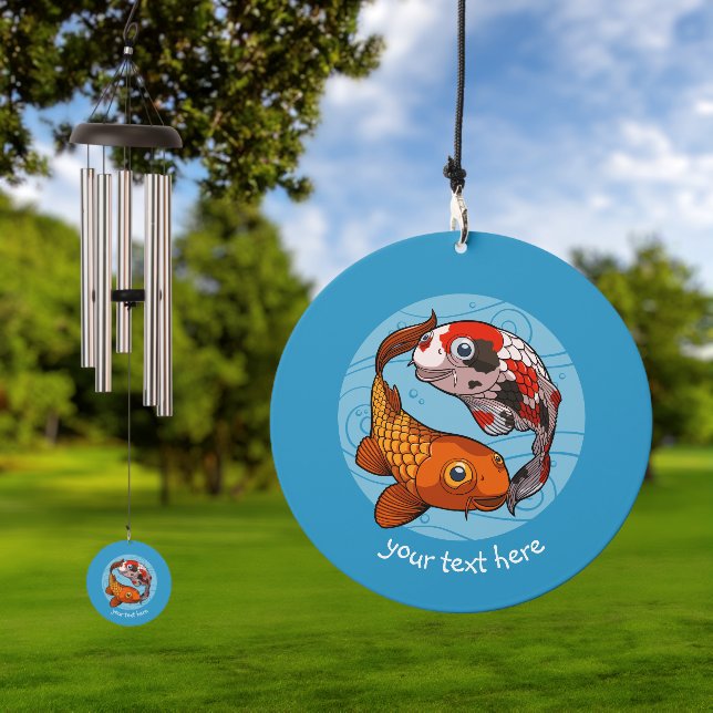 Cute Koi Carp Add Your Text Yin Yang Cartoon Wind Chime (Outdoor)