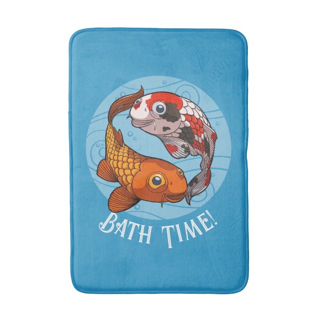 Cute Koi Carp Bath Time! Swimming Fish Cartoon Bath Mat (Front Vertical)