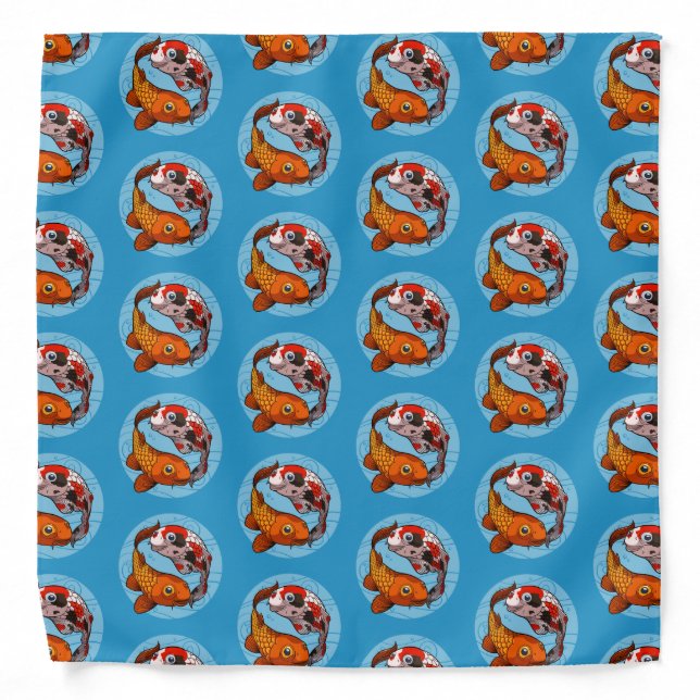 Cute Koi Carp Swimming Fish Yin Yang Cartoon Bandana (Front)