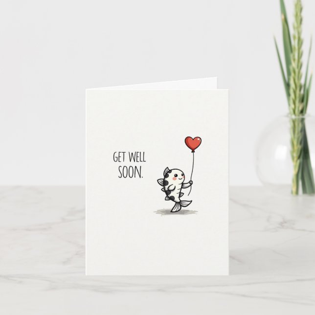 Cute Koi Fish Get Well Soon Card with Heart (Front)