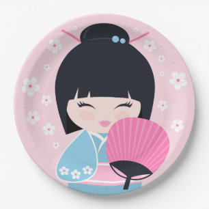 Cute Kokeshi Doll Birthday Paper Plates