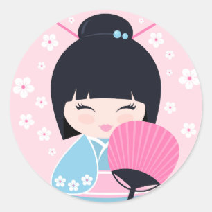 Cute Kokeshi Doll Classic Round Sticker
