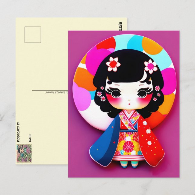 Cute Kokeshi Doll, Postcrossing Postcard (Front/Back)