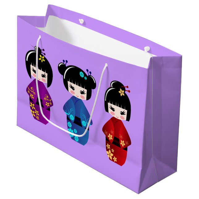 Cute kokeshi dolls cartoon girl large gift bag (Front Angled)