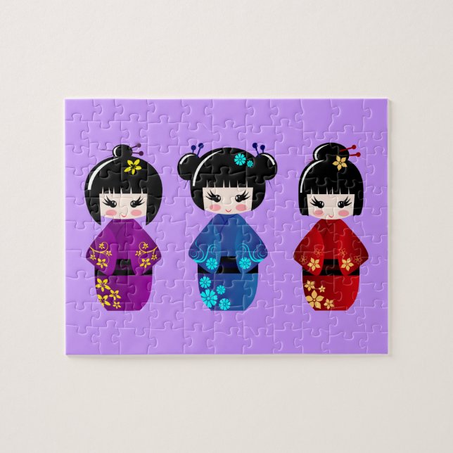 Cute kokeshi dolls cartoon jigsaw puzzle (Horizontal)