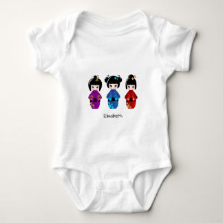 Cute kokeshi dolls cartoon name baby shirt