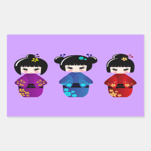 Cute kokeshi dolls cartoon rectangular sticker
