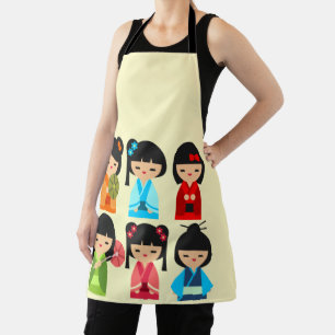 Cute Kokeshi Japanese dolls Apron