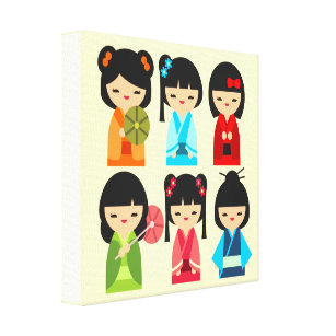 Cute Kokeshi Japanese dolls Canvas Print