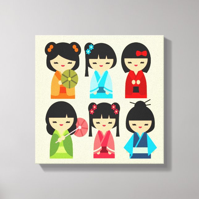 Cute Kokeshi Japanese dolls Canvas Print (Front)