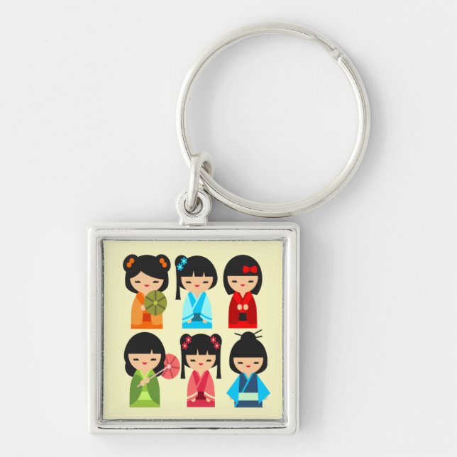 Cute Kokeshi Japanese dolls Keychain (Front)