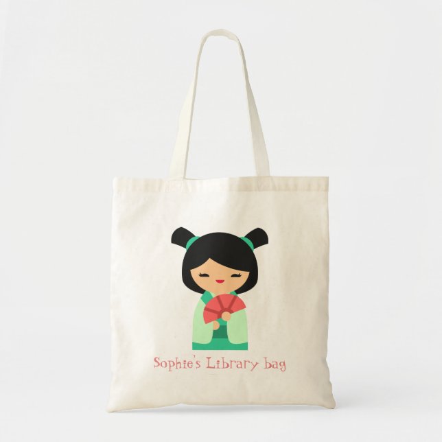Cute Kokeshi Japanese dolls library Tote Bag (Front)