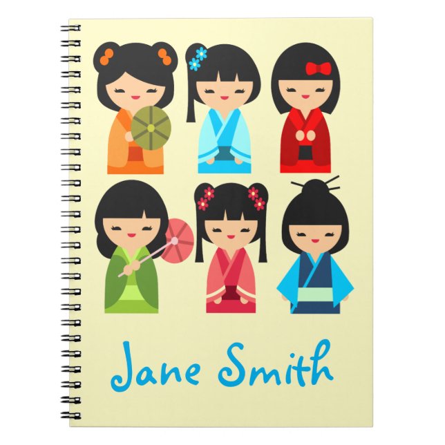 Cute Kokeshi Japanese dolls Notebook (Front)