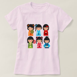 Cute Kokeshi Japanese dolls T-Shirt