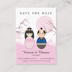 Cute Kokeshi Wedding Couple in Pink Shades Business Card